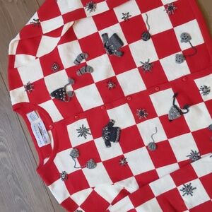 Vintage Y2K Marisa Christina Red Checked Holiday Christmas Cardigan Sweater - L